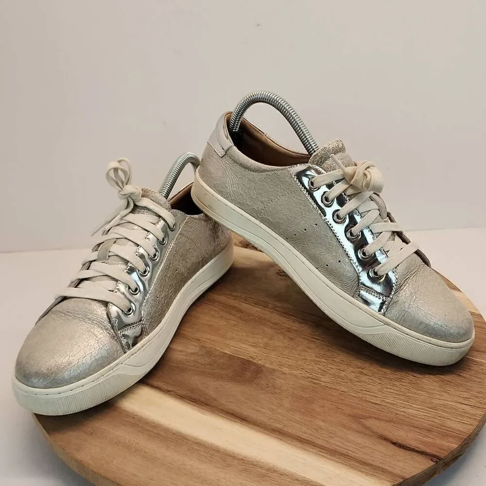 Womens Johnston & Murphy Emerson Lace-up Silver/White Crackle Leather Sneakers 8